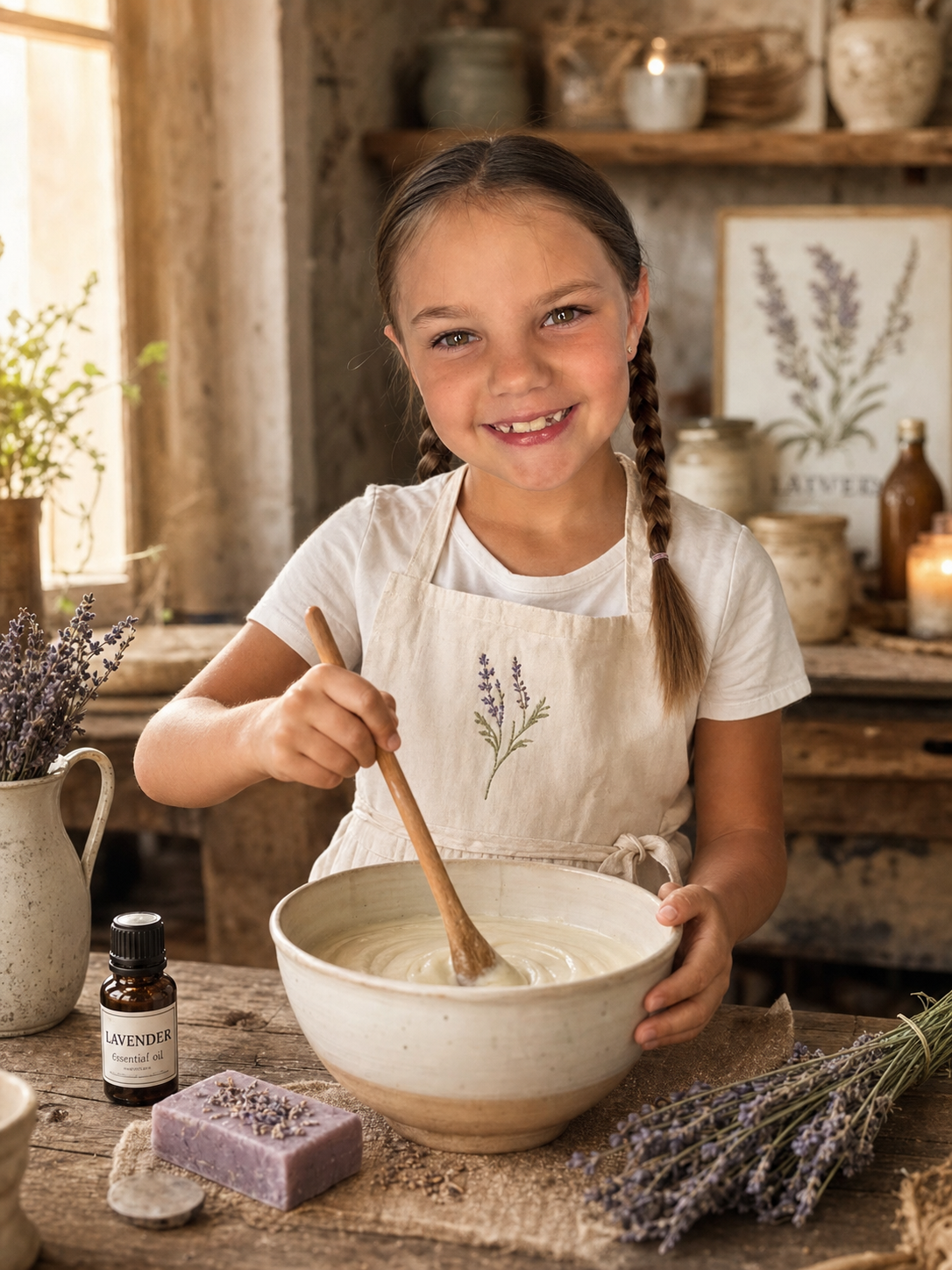 EJ, founder of Seven Summers Soap Co., stirring handmade cold-process soap